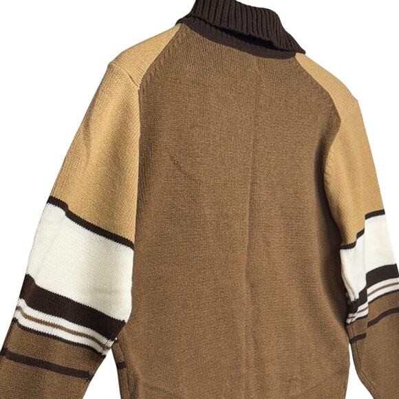 Greentree Vintage 70s Tan Brown Stripe Collar Pullover Sweater Men Large - Picture 6 of 8